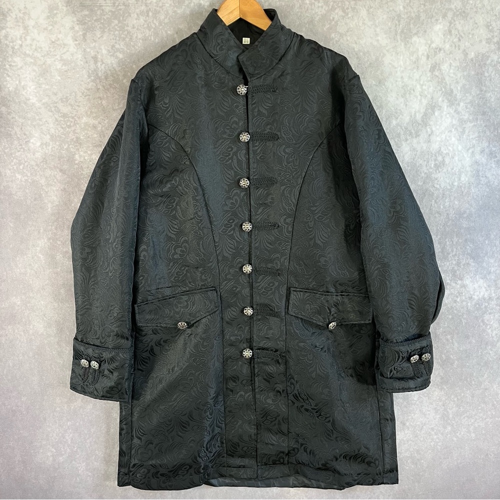 Victorian Style Jacket Men XL Black Button Mock Neck Goth Vamp Blazer Cosplay‎
